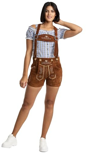 Steigenhöfer - Pantaloncini da donna in pelle, 100% pelle bovina – Marina – Pantaloni corti tradizionali da donna – con spalline regolabili – Alternativa Dirndl, marrone medio, 44
