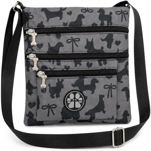 DV David Viggers Umhängetasche aus beschichtetem Nylon, leichte Umhängetasche, integrierter Kotbeutelspender, verstellbarer Riemen, Schwarz/Taupe, 20.75cm (L) x 0.5cm (W) x 24cm (H), Umhängetasche