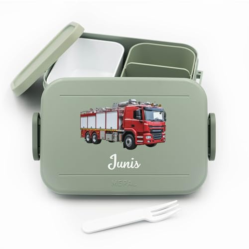 Brotdose Kinder für Mepal mit Namen 900ml - Feuerwehr | Schule, Kindergarten, Einschulung, für Jungen, spülmaschinenfest, mit Fächern, mit Bento-Einsatz, Lunchbox Kinder, Vesperdose