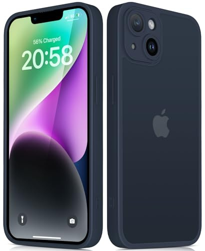 Mootobo für iPhone 14 Hülle Militärtaugliche Schutzhülle Matt Anti-Fingerabdruck Stoßstange Hinten Ganzkörper Stoßfeste Handyhülle für iPhone 14 6,1 Zoll Dunkelblau