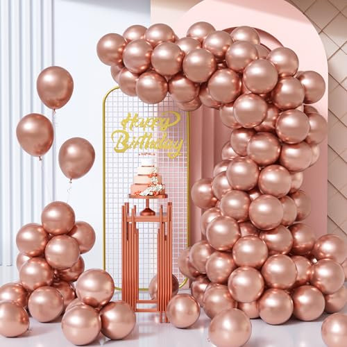 Unisun Luftballons Rosegold Metallic, 100Stück 10Zoll Glänzende Chrom Roségold Ballons Frauen Mädchen Geburtstag Hochzeit Jahrestag Verlobung Valentinstag Jubiläum Braut Bachelor Party Deko
