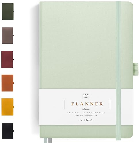 Scribble & Dot® A Daily Planner, Weekly and Monthly Layout | Achieve Your Goals With This Weekly Organiser Diary, A5 size, Hardcover Agenda. Start Anytime (Sea Sage)
