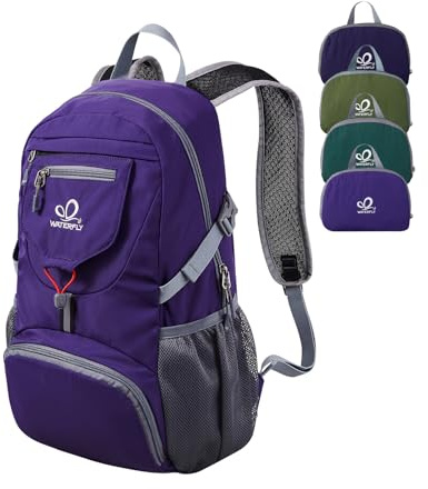 WATERFLY Ultraleicht Faltbar Klein Rucksack: 20L Leicht Packable Wanderrucksack Tagesrucksack Trekkingrucksack Outdoor Sportlich Backpack Travel Daypack für Herren Damen (Lila)