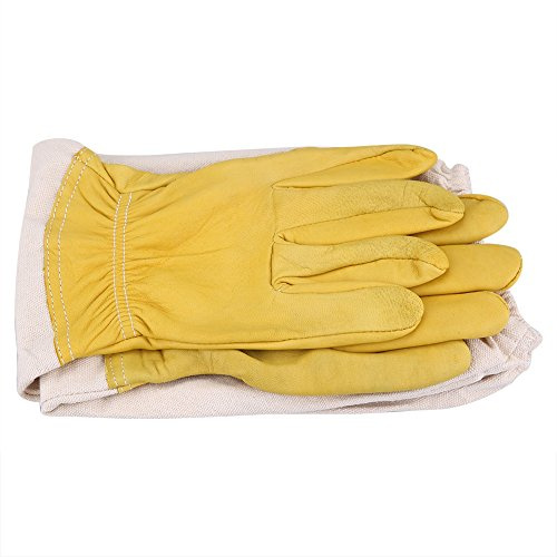 LIYJTK Imker-Handschuhe, Ziegenleder, Imker-Schutz, lange Ärmel, elastische Schaffell-Hülle für Anfänger, Imker, Arbeitsgerät, Anfänger (XL)