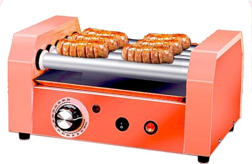 300W Mini Sausage Griller Hot Dog Roller with 4 Rollers Household Hot Dog Rotisserie with Pullout Oil Catch Tray and Temperature Control 6 Hot Dog Roller Grill Cooker Machine for Perfectly C