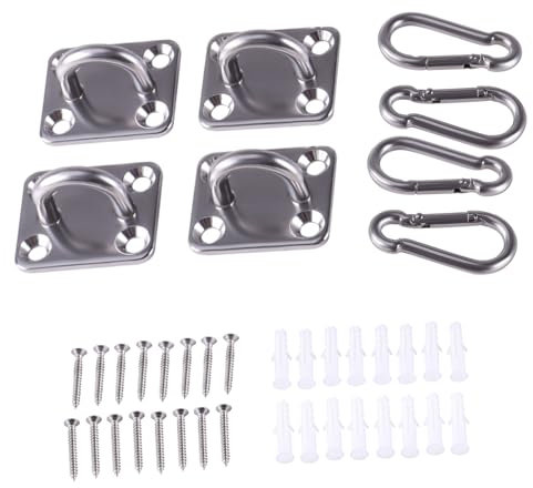 GIVIHGETI Edelstahl Karabiner und Augplatte, Decksplatte Karabinerhaken, Premium Ösenplatte für Sonnensegel, Hängesessel, Wand-Befestigung, Decken-Befestigung, Wand-Haken