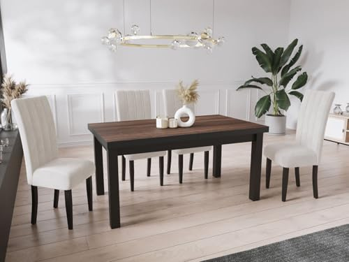 WFL GROUP Moderner Rechteckiger Ausziehbarer Esstisch - Platzsparend - Schwarze Holzbeine - 120 bis 160 cm - Hergestellt in EU - 120 x 80 cm - Arvadonna Chestnut