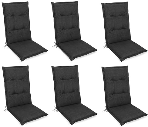 Gardissimo 6er Set Premium Hochlehner Gartenstuhlauflagen, Anthrazit | 120 x 50 x 8 cm, Baumwollmischgewebe, UV-Lichtecht, Für Gartenstühle