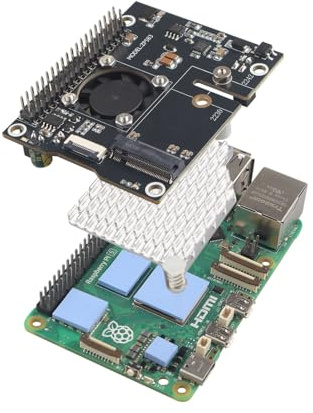 ZDE ZP583 PoE+ HAT PCIe to M.2 Key M NVMe SSD Adapter Board Power Over Ethernet with Aluminum Heatsink Onboard Cooling Fan for Raspberry Pi 5 Support 802.3af/at Network Standard M.2 NVMe SSD 2230 2242