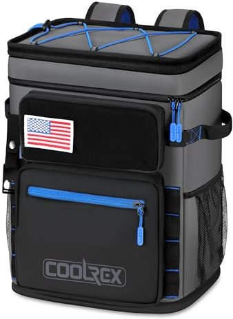 COOLREX Large Backpack Cooler 36 Can Cooler Backpack with 2 Insulated Compartments Leak Proof Waterproof Travel Backpack, Camping Beach Picnic Lunch Thermal Bag for Women and Men (Gray)