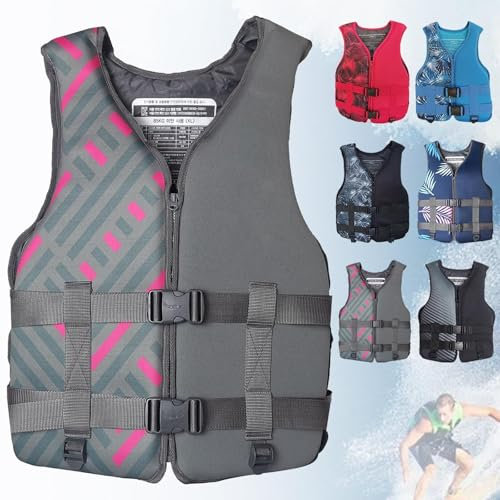 FOVIGUO Neopren-Rettungsweste für Erwachsene und Kinder Verstellbare Schwimmhilfe Komfortable Schwimmweste für Kajakfahren, Tauchen Schwimmen Wassersport(GRAU,L60-75KG)
