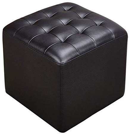 Quadratischer Leder-Pouf, Polsterhocker, Ottomane, Fußhocker, Massivholz, Wohnzimmer, Couchtisch, Bank, Schwarz, 40 x 40 x 35 cm