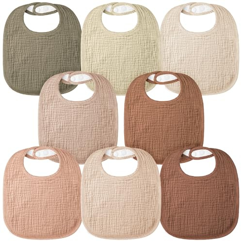 bearmoss Muslin Baby Dribble Bibs 100% Cotton Baby Bandana Square Drool Bibs for Unisex Baby Girls Boys Toddlers Drooling and Teething (Coconut Mocha)