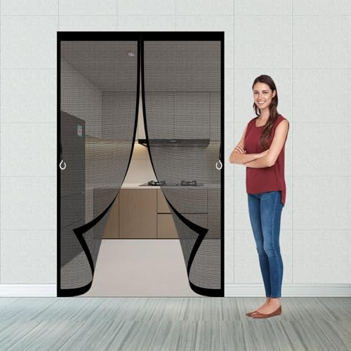 Fliegengitter Balkontür Magnet 172 x 220 cm Stärkere Magnete Fliegengitter Tür Ohne Bohren Magnet Fenster Fliegenvorhang für Schlafzimmer, Kinderzimmer, Schwarz