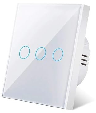 Interruptor Tactil Interruptor de luz táctil CA 100-240 V Panel retroiluminado Vidrio templado Interruptores sensoriales de luz 1/2/3 Gang Interruttore Interruptor De Luz TáCtil(White 3 gang)