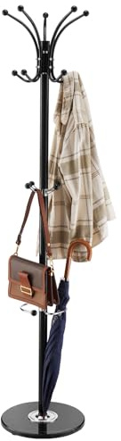 VEVOR Freestanding Coat Rack, Metal Coats Rack Stand with Umbrella Holder, Stable Marble Base & 14 Hooks, Hall Coat Tree for Entryway, Bedroom, Living Room, Stylish Coats Hanger for Hats, Scarves, Bag