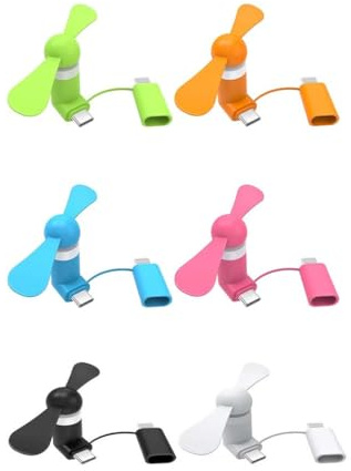 NT-ling Lot de 6 mini ventilateurs de téléphone portable 2 en 1 compatibles avec iPhone, iPad, smartphone Android, tablette – Coloré et puissant – Accessoires d'été pour téléphone portable