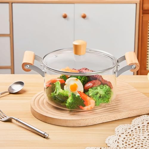 Clear Glass Pot for Cooking Large Saucepan with Cover Big Simmer Pot | For Home Kitchen Restaurant Cookware Stove and Dishwasher(5.5L)