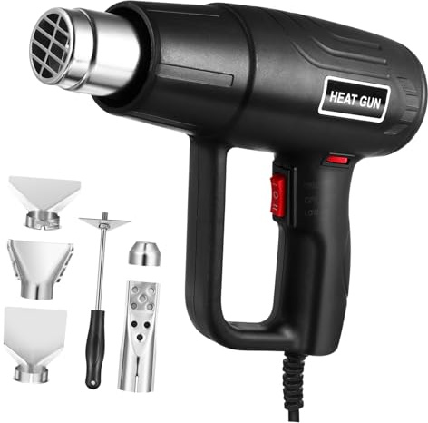 Souffleur D'air Chaud Portatif Filaire 1500w, 2 Vitesses, Noir | Débit 300-500l, 6 Buses Incluses, Coque Abs, Sortie à Grille et Poignée Ergonomique