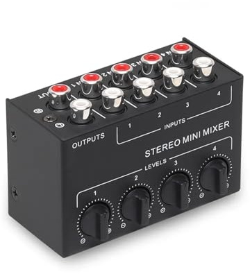 DJ Controller, CX400 Mini Passive Stereo Mixer RCA 4-Channel Small Au-dio Mixer Stereo Dispenser for Live Studio DJ Equipment