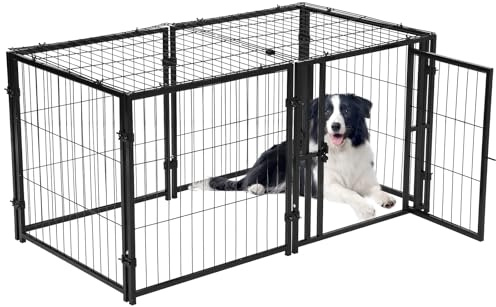Garvee Hundekäfig Hochbelastbar,122x61x61 cm Hundebox Mit Bodenschale,Schwerlast Tragbar Klappbar Mit Radern, 2 Türen, Schwarz