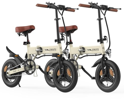 ESKUTE E Bike Herren F200, 14 Zoll Klapprad Elektrofahrrad, 36V 7.8Ah Akku Lange Reichweite bis 50KM, Mini Faltbike, Leichtes E-Bike für Städtische Pendler, Cremeweiß x 2