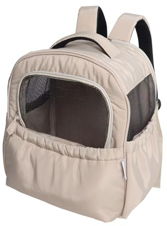 Haustier Rucksack für Kleine Hunde & Katzen bis 5 kg – Modischer Katzenrucksack Gepolsterter Hand- & Schulter-Tragebeutel, LTragbare und Faltbare Hundetasche, Atmungsaktiv (Beige)