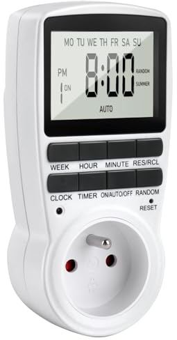 Programmateur Prise Electrique, Prise Programmable Minuteur Digitale avec 16 Programmes de Minuterie, Timer Numérique avec Mode Antivol et Écran LCD, Prise avec Minuteur pour Appareils