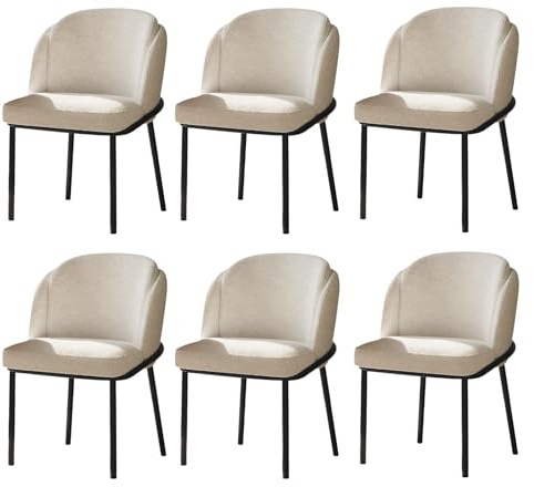 6-Pack Moderna Matstolar i Beige Tyg med Svarta Metallbordben – Elegant och Bekväm Stol för Vardagsrum, Matsal, Sovrum eller Kontor, Skandinavisk Minimalistisk Design (6)