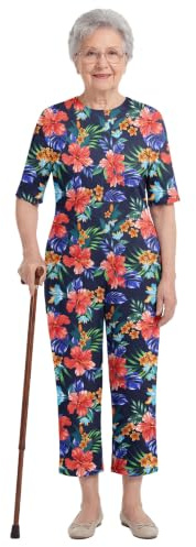 Oyolan Femme Grenouillère De Soin Manches Courtes Personnes Âgées Alzheimer Adulte Patient Combinaison Pyjama Fermeture Éclair dans Le Dos