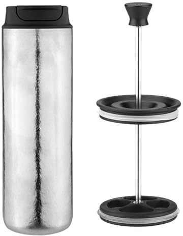 PODSJD Cafetière Portable à Piston 480ml en Titane Isolant Double Paroi – Maintien au Chaud/Froid, Étanchéité 360°, Parfaite pour Camping et Randonnée (Fleur de glace)