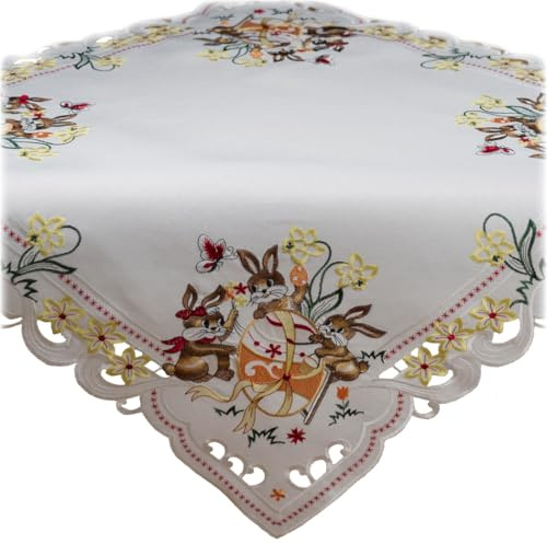 texpot Tischdecke 85 x 85 cm Stickerei Hasenkinder Osterhasen Ostern Frühling