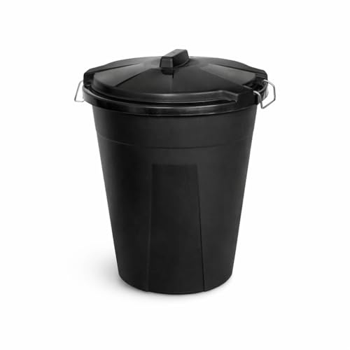 Cubo de Basura Industrial con Tapa – Contenedor Profesional Negro de 50L o 100L – Polipropileno Reciclado Resistente – Asas Metálicas Galvanizadas – para Hostelería, Cocina, Industria (50 litros)