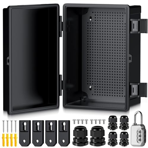 EYPINS Vattentät fördelningsbox IP67, anslutningsdosa vattentät ABS-plasthölje utomhus eluttag, kopplingsskåp, elbox med monteringstillbehör 30 x 20 x 16 cm | Svart kopplingsskåp