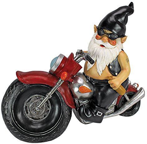 Design Toscano Axle Grease lo gnomo motociclista da giardino Statua con motocicletta, poliresina, a colori, 33 cm