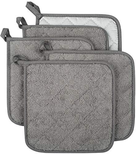 Lifaith 100% Cotton Kitchen Everyday Basic Terry Pot holder Heat Resistant Coaster Potholder for Cooking and Baking Set of 5 Grey