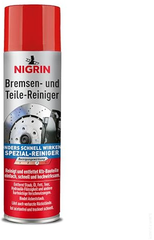 NIGRIN Bremsenreiniger, Motor-Teilereiniger, 500 ml Sprühdose, zur Entfettung von Bremsen-, Motor- und Maschinenteilen, 1 Stück, weiß