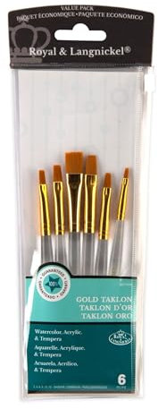 Royal and Langnickel - Confezione da 6 pennelli piatti assortiti, con setole in taklon, colore: oro
