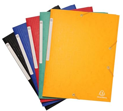 Exacompta - Ref. 55750E - Förpackning med 10 Scotten elastiska mappar - Maxi Capacity 3-klafffickor - i glansigt präglat kort - storlek 24 x 32 cm för A4-dokument - assorterade färger