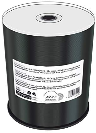 MediaRange Professional Line CD-R 700Mb|80Min 52-fache Schreibgeschwindigkeit, vollflächig bedruckbar (Inkjet), Waterguard Weiß, hochglänzend und wasserfest, voll Metallisiert, Silberne Schreibseite