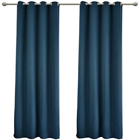 WOLTU 2er Set Gardinen, Vorhang für Wohnzimmer Kinderzimmer, mit Ösen, Leicht & Weich, Wärmeisolierend, 140 x 225 cm, Dunkelblau