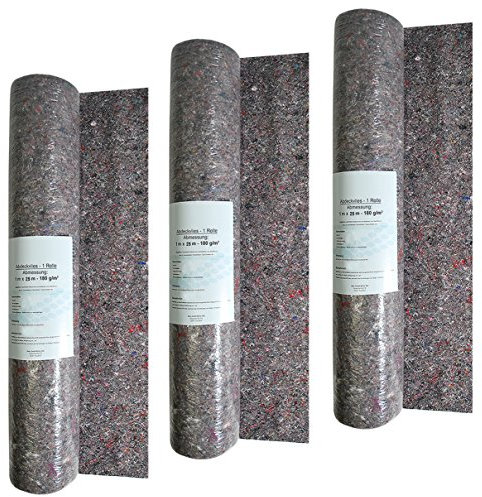 HELO Antirutsch Malervlies 3 x 25 m Rolle (Breite: 1m) wiederverwendbar, Profi Maler Schutzvlies Abdeckvlies aus saugstarken Baumwollfasern 180 g/m² mit undurchlässiger und rutschfester Unterseite