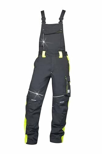 K & G seit 1948 Profi Latzhose AH6402 SCHWARZ/GELB NEON Herrenlatzhose Beruflatzhose Schutzlatzhose Arbeitslatzhose Sicherheitshose Herren Hose Arbeitshose (62)