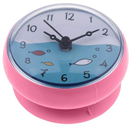 Fenteer Klein Sauguhr Wanduhr Badezimmer Saugnapf Uhr, Kühlschrank Uhr Wohnzimmeruhr, Rosa