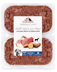 TACKENBERG Barf Menü mit Pferdefleisch, Apfel, Möhre und Süßkartoffel für Hunde - 28 x 500 g - leckeres Frostfleisch als Hundefutter in Premiumqualität - Gefrierfutter