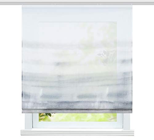 ESLIR Raffrollo Wohnzimmer Raffgardine mit Klettband Gardinen Küche Transparent Bändchenrollo Voile Farbverlauf Muster Grau BxH 120x140cm 1 Stück