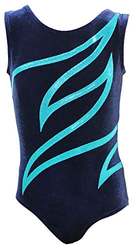 GymStern Turnanzug Plamak Basic Nicki Samt & Glitzerlycra Mädchen Gymnastikanzug Kurzarm Kinder Turnbody kurzärmlich, Farbe Dunkelblau - Türkis, Größe 152