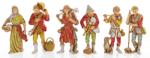 Moranduzzo Set de 6 Pastores para Belén de 8 cm – Compact 8 – Escala 1:22 – Figuras Irrompibles Pintadas a Mano, Made in Italy, Escultor M. Landi
