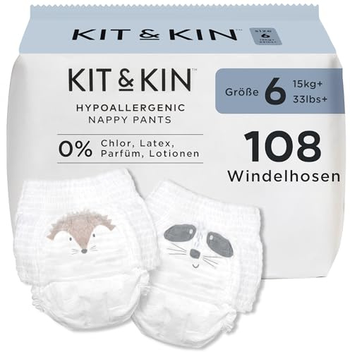 Kit & Kin Pantalones de pañales ecológicos, talla 6, talla XL, para entrenamiento para ir al baño, hipoalergénicos y sostenibles, veganos y sin cloro, protección superior contra fugas