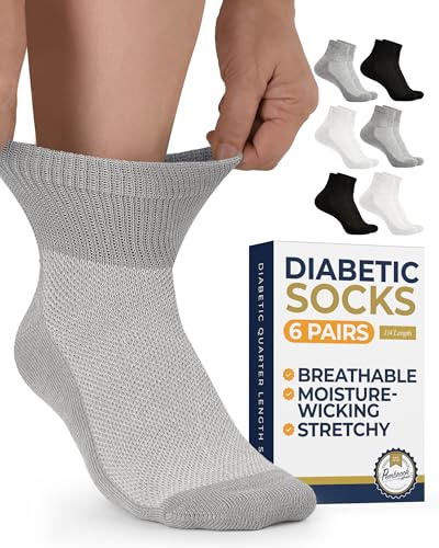 Pembrook Ankle Diabetic Socks for Men & Women | 6 Pairs | Black, White, Gray | Wide Stretch Top Mens Diabetic Socks | Men 9-12 | Ankle Non-Binding Neuropathy Socks for Men
